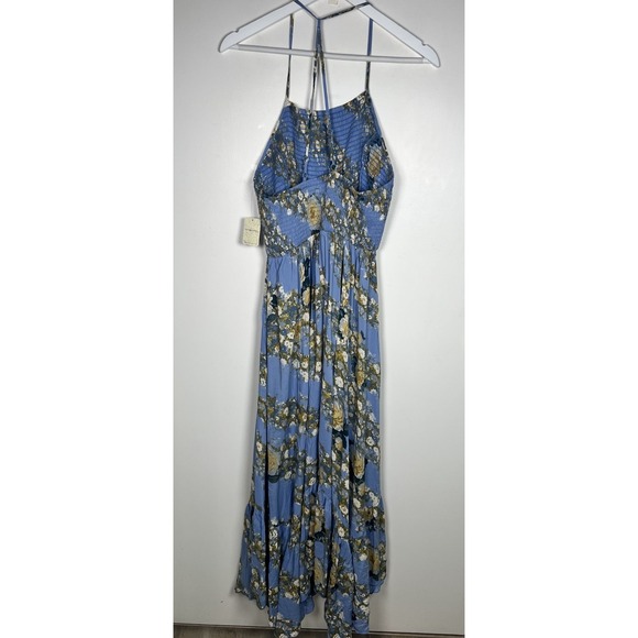 Free People Revolve Size Large HeatWave Blue Floral Print Smocked Maxi Dress NEW - Picture 5 of 15